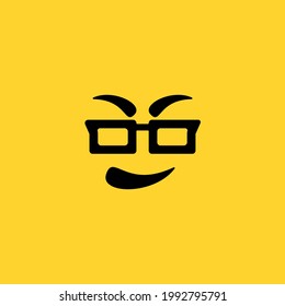 ILLUSTRATION EMOJI DOODLE ART SMILE FACE WITH GLASS LOGO ICON ELEMENT DESIGN VECTOR