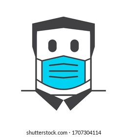 illustration of emotion icon using an anti-virus mask, simple flat design with white isolation background.