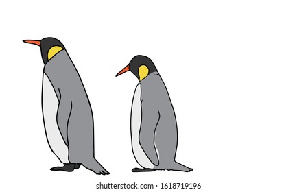Illustration of emperor penguin - Two animals facing left