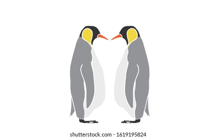 Illustration of emperor penguin - Two animals facing each other - white line