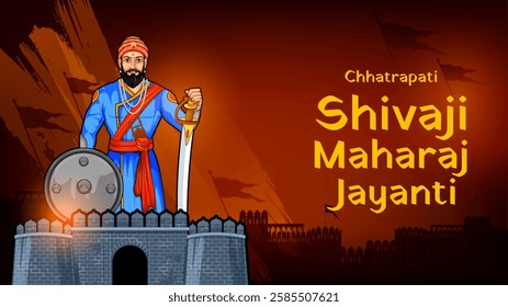 illustration of emperor Shivaji, the great warrior of Maratha from Maharashtra India with text in Hindi meaning Chhatrapati Shivaji Maharaj