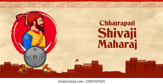 illustration of emperor Shivaji, the great warrior of Maratha from Maharashtra India with text in Hindi meaning Chhatrapati Shivaji Maharaj