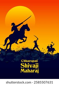 illustration of emperor Shivaji, the great warrior of Maratha from Maharashtra India with text in Hindi meaning Chhatrapati Shivaji Maharaj