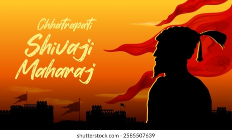 illustration of emperor Shivaji, the great warrior of Maratha from Maharashtra India with text in Hindi meaning Chhatrapati Shivaji Maharaj