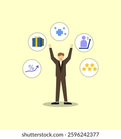 Illustration of employee or business man got profit or bonus from the company