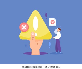 illustration of an employee getting a warning from his boss. worker getting a warning for making a mistake. mistake in work. wrong in duty. flat style concept design. graphic elements