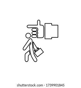 Illustration of employee kicked out of company. Boss firing worker sign. Layoff symbol for modern business concept and web, mobile design.