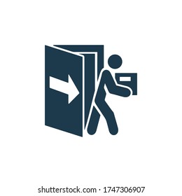 Illustration of employee kicked out of company. Boss firing worker sign. Layoff symbol for modern business concept and web, mobile design.