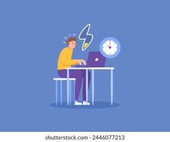 illustration of an employee looking exhausted because he has run out of energy. Workers feel lazy and burnt out because they work overtime. working excessively. illustration concept design. graphic