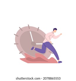illustration of an employee running to catch deadline time. work fast and time pressure concept. Employees are stressed due to work pressures and deadlines. flat cartoon style. vector design