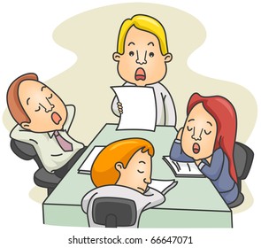 Illustration of a Employees Dozing Off While in the Middle of a Board Meeting