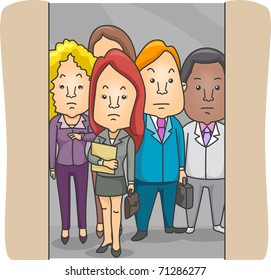Illustration of Employees in an Elevator