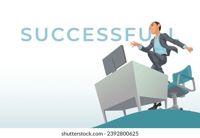 Illustration of employees in the workplace. male workers doing successful jumping poses. vector illustration