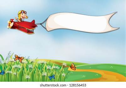 Illustration of an empty banner in the hills