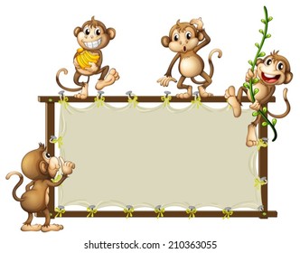 Illustration of an empty banner with monkeys on a white background