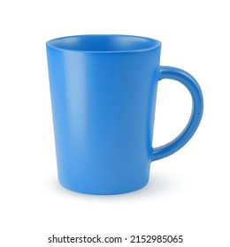 Illustration of Empty Blue Ceramic Coffee Cup or Tea Mug on a White Backdrop. Isolated Mockup with Shadow Effect, and Copy Space for Your Design