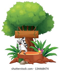Illustration of an empty board under a big tree on a white background