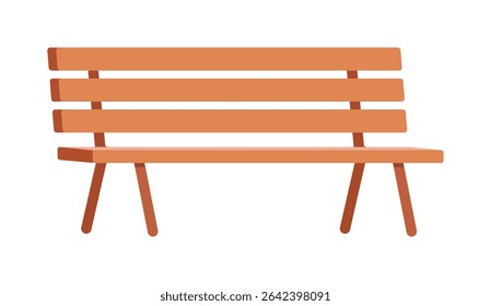 Illustration of empty brown wooden bench on white background, vector style