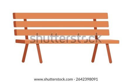Illustration of empty brown wooden bench on white background, vector style