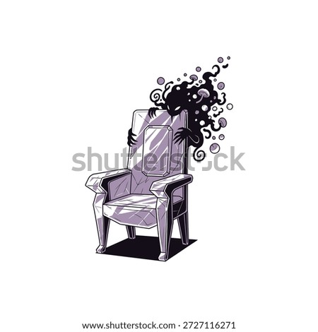 An illustration of an empty chair with a dark, shadowy figure emerging from behind it, creating a mysterious and slightly eerie scene.