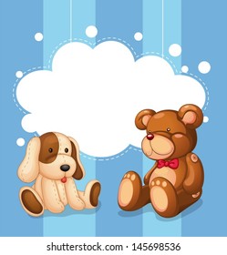 Illustration of an empty cloud template with stuffed toys