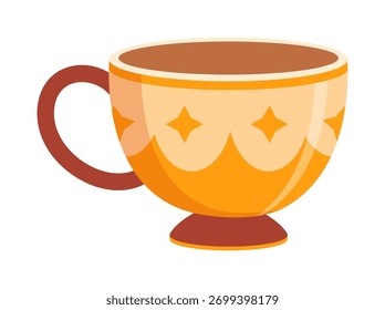 Ilustración de una taza de café vacía con patrón decorativo y mango aislado