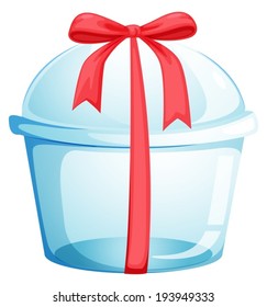 Illustration of an empty cupcake container with a red ribbon on a white background