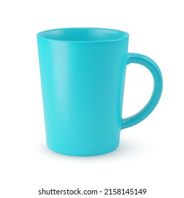 Illustration of Empty Cyan Ceramic Coffee Cup or Tea Mug on a White Background. Isolated Mockup with Shadow Effect, and Copy Space for Your Design