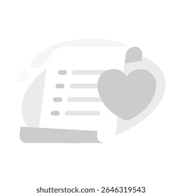 illustration of empty favorites or saved items list. sheet of paper with a heart symbol. no saved content or items yet. for mobile apps, websites, UI design, and empty state screens. Minimal and clean
