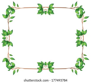 Illustration of an empty frame with green leafy borders on a white background