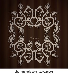 Illustration of an empty frame on a striped wall. Vector art./ Floral frame