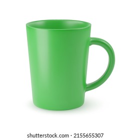 Illustration of Empty Green Ceramic Coffee Cup or Tea Mug on a White Backdrop. Isolated Mockup with Shadow Effect, and Copy Space for Your Design