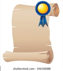 Illustration of an empty paper with a blue ribbon on a white background