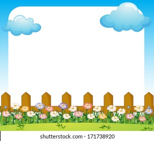 Illustration einer leeren Papiervorlage mit Garten und Wolken