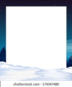 Illustration of an empty paper template with a snow-covered land at the bottom