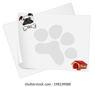 Illustration of the empty papers with a dog on a white background