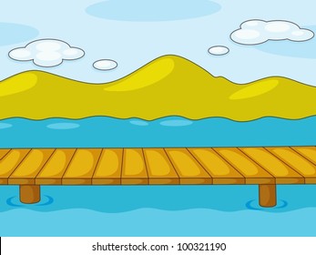 Illustration of an empty pier by the lake
