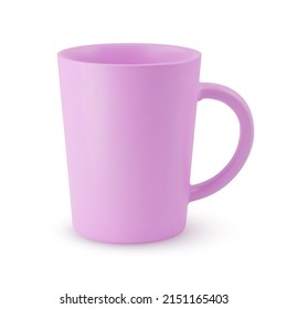 Illustration of Empty Pink Ceramic Coffee Cup or Tea Mug on a White Backdrop. Isolated Mockup with Shadow Effect, and Copy Space for Your Design