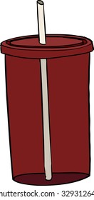 Illustration of empty plastic beverage container with straw inside