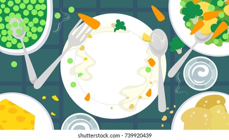 Illustration of an Empty Plate Surrounded with Plates of Vegetables