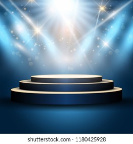 Illustration of an empty podium under spotlights