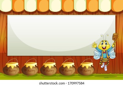 Illustration of an empty rectangular template with a smiling bee