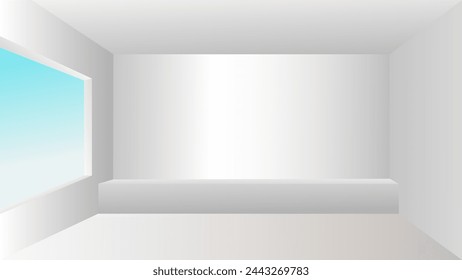 illustration of an empty room with a blue sky perspective view