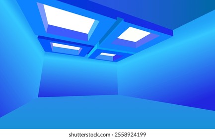 
Illustration of an empty room with blue walls and a blue ceiling, for design illustrations, interiors, scenes and views