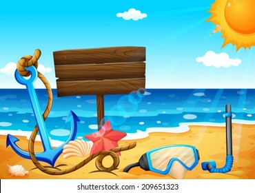 Illustration of an empty signage at the beach with an anchor