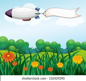 Illustration of an empty signage carried by the white blimp