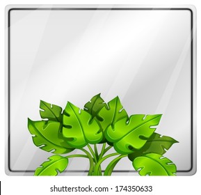 Illustration of an empty signage with a green plant on a white background