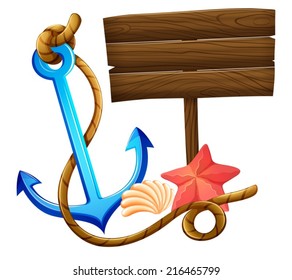 Illustration of an empty signboard with an anchor and a rope on a white background