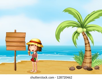 Illustration of an empty signboard at the beach