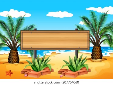 Illustration of an empty signboard at the beach